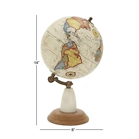 14" Mango Wood & Marble Contemporary Globe