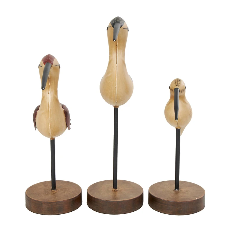 Brown Metal Bird Sculptures with Round Base Set