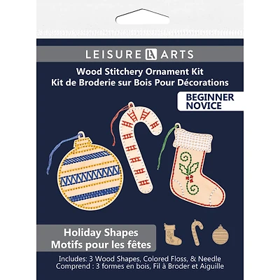 Leisure Arts® Beginner Holiday Shapes 3 Piece Wood Stitchery Ornament Kit