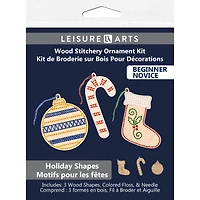 Leisure Arts® Beginner Holiday Shapes 3 Piece Wood Stitchery Ornament Kit