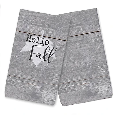Hello Fall Gray Leaf Tea Towel Set