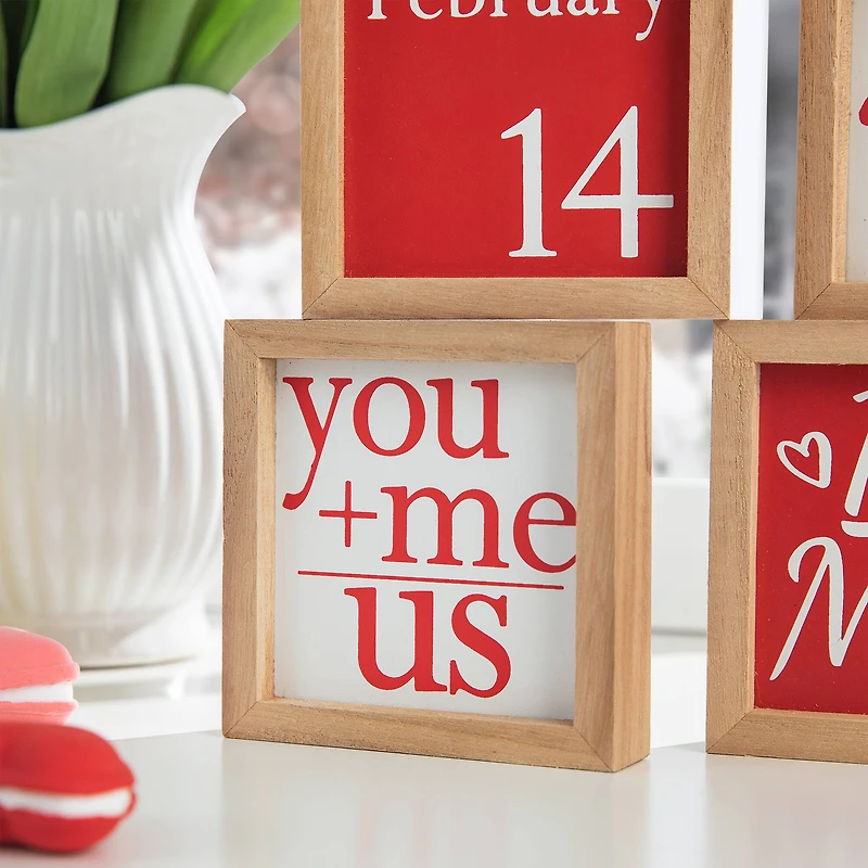 Glitzhome® 4" Valentine's Wooden Block Table Décor Set