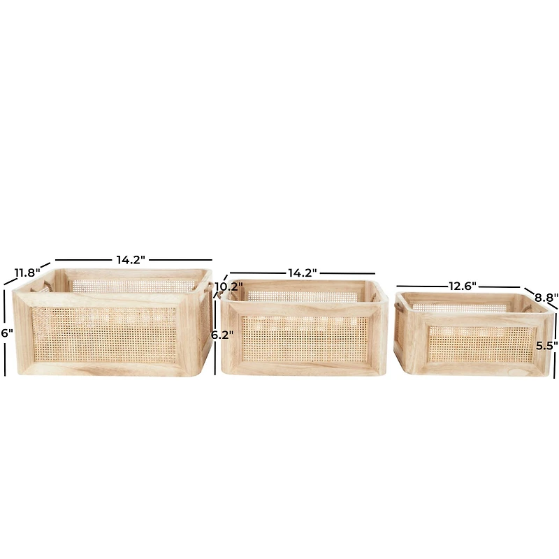 Light Brown Rattan Woven Basket with Rope Handles