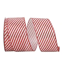 JAM Paper 2.5" x 20yd. Wired Candy Cane Glitter Diagonal Stripe Ribbon