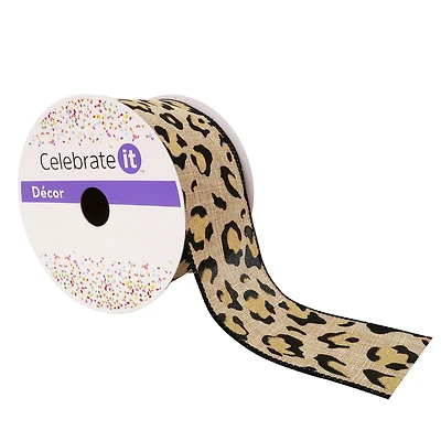 2.5" x 25ft. Faux Linen Wired Leopard Ribbon by Celebrate It™