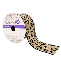 2.5" x 25ft. Faux Linen Wired Leopard Ribbon by Celebrate It™