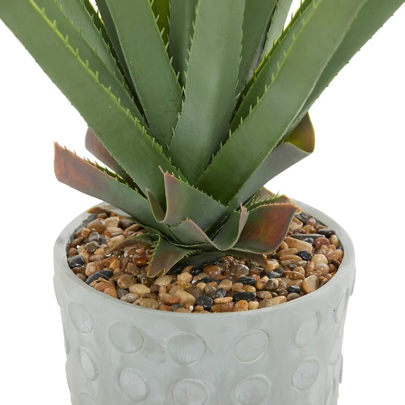 38" Green Faux Foliage Agave Artificial Plant With Gray Ceramic Pot