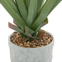 38" Green Faux Foliage Agave Artificial Plant With Gray Ceramic Pot