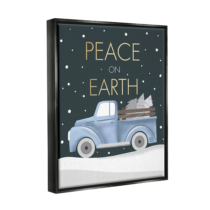 Stupell Industries Peace On Earth Snowy Truck Framed Floater Canvas Wall Art