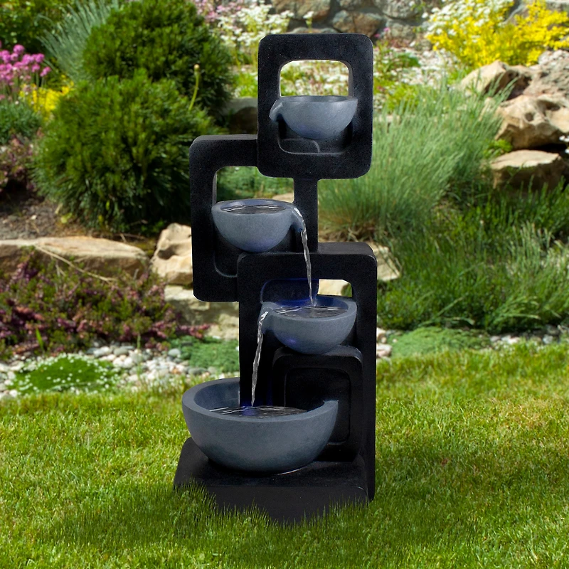 32" Black & Gray 4-tier Modern Outdoor Garden Water Fountain