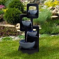 32" Black & Gray 4-tier Modern Outdoor Garden Water Fountain