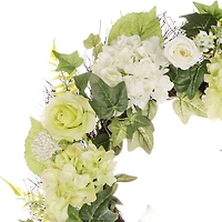 24" White Spring Hydrangea & Rose Wreath