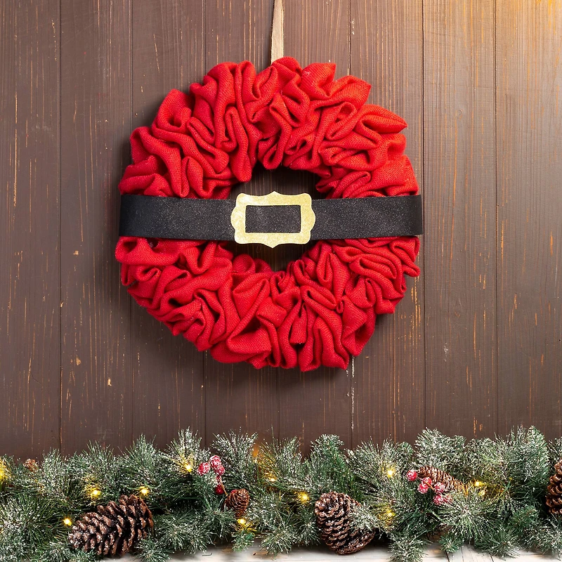 Glitzhome® 18" Christmas Red Belt Fabric Wreath