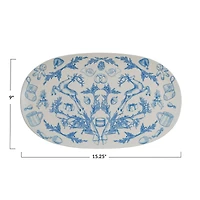 Hello Honey® 15.25" Blue & Cream Classic Holiday Oval Stoneware Platter