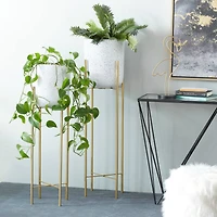 Set of 2 Gold Metal Contemporary Planter, 39", 46"