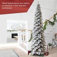 15ft. Pre-Lit Flocked Pencil Spruce Artificial Christmas Tree, Warm White LED Lights
