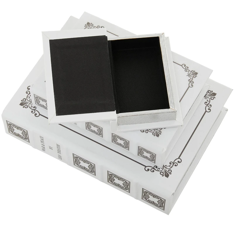 Off White Faux Leather Faux Book Box Set