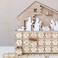 Hello Honey® 13.5" Wood Laser-Cut Nativity Advent Calendar with LED Light & Drawers