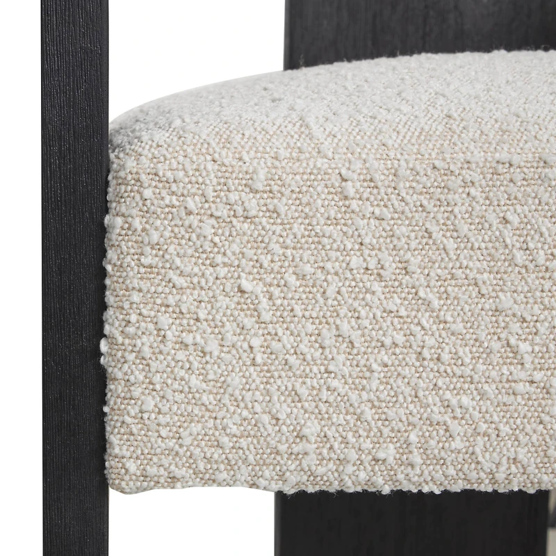 White Curved Back Mid-Century Modern Round Accent Chair with Black Wood Frame