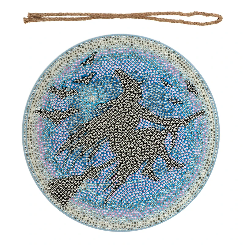 8" Glow-in-the-Dark Witch on Broom Stick Round Wood Plaque Diamond Art Kit by Make Market®