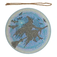 8" Glow-in-the-Dark Witch on Broom Stick Round Wood Plaque Diamond Art Kit by Make Market®