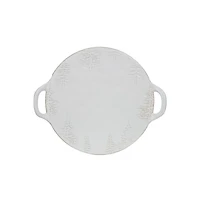 Hello Honey® 16" White Reactive Glaze Debossed Trees Round Stoneware Platter with Handles
