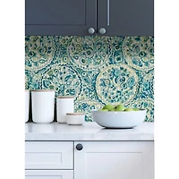 Caroline et Bettina Teal Camille Peel & Stick Wallpaper