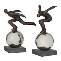 Bronze People Sculpture with Silver Ball Stand Set