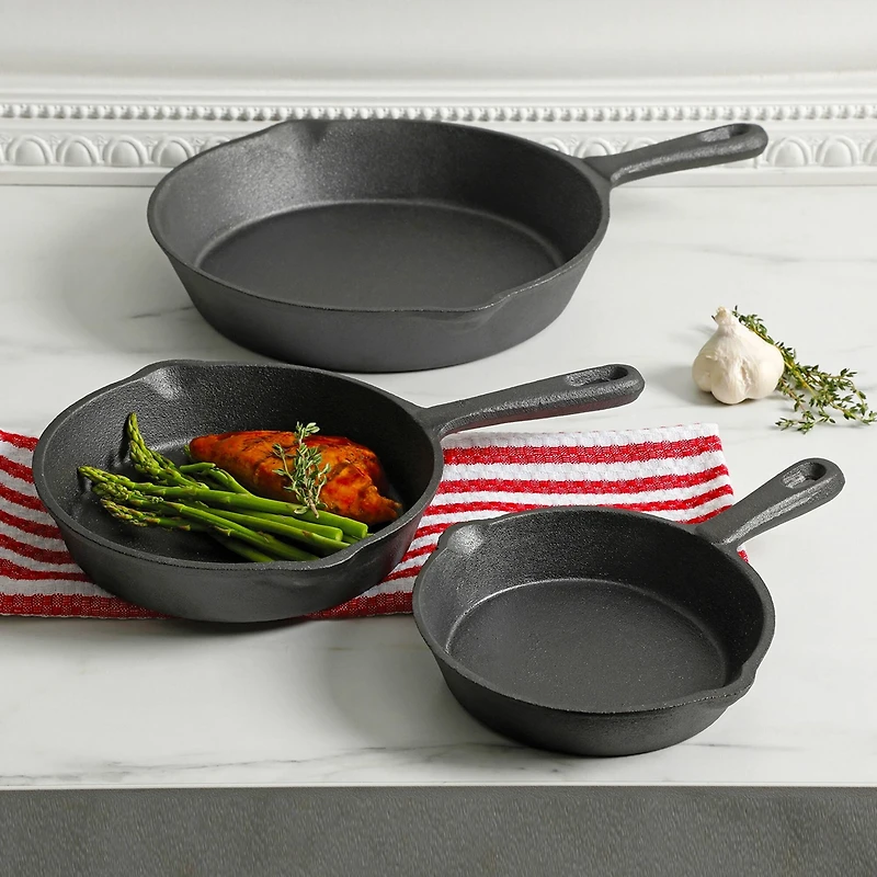 Gibson Home® Addlestone 3-Piece Pre-Seasoned Cast Iron Skillet Set