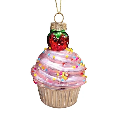 Wizardi 11.81" Christmas Sprinkled Cupcake Glass Ornament 