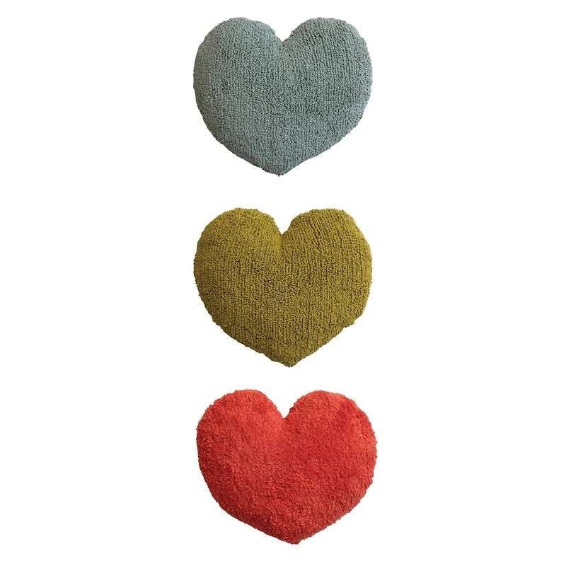 Hello Honey® Red, Yellow & Blue Cotton Tufted Heart Pillow Set