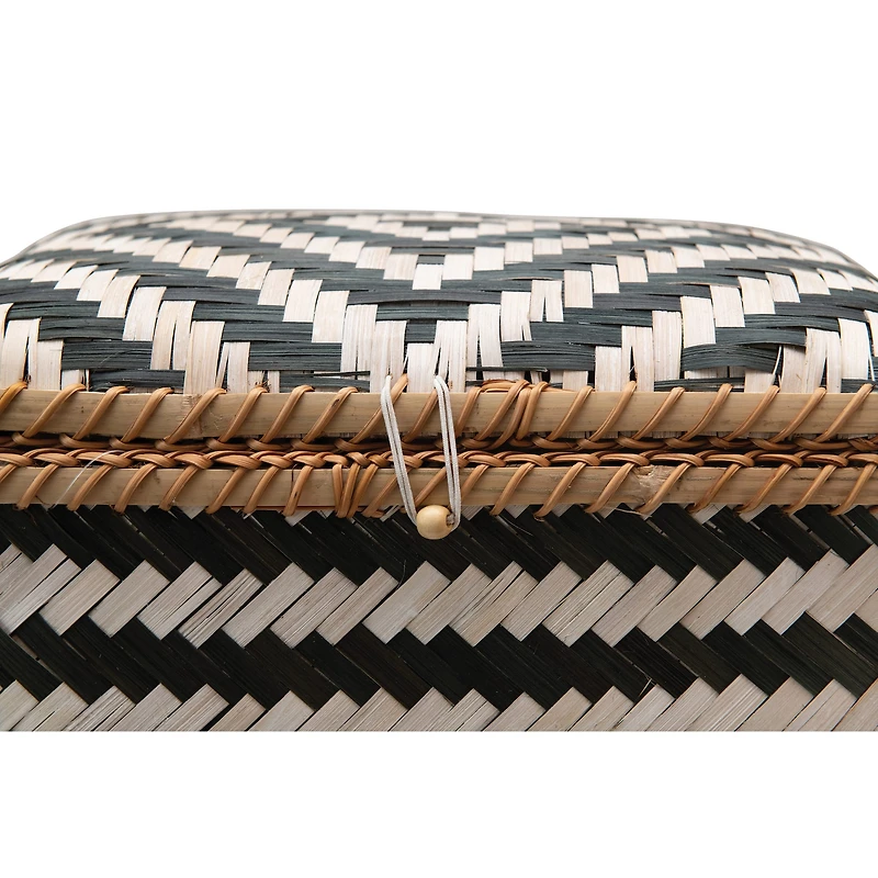 Hello Honey® Black & White Hand-Woven Bamboo Boxes with Lids & Closures Set