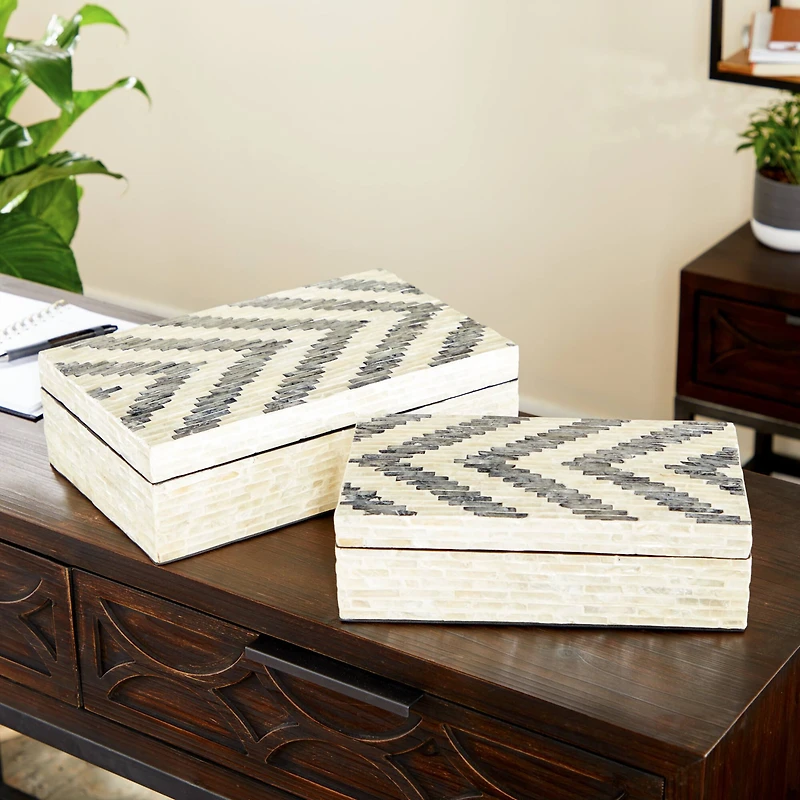 Cream Chevron Wood Modern Box Set