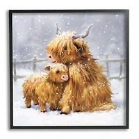 Stupell Industries Cattle Calf Snowy Farm Landscape Framed Giclee Art