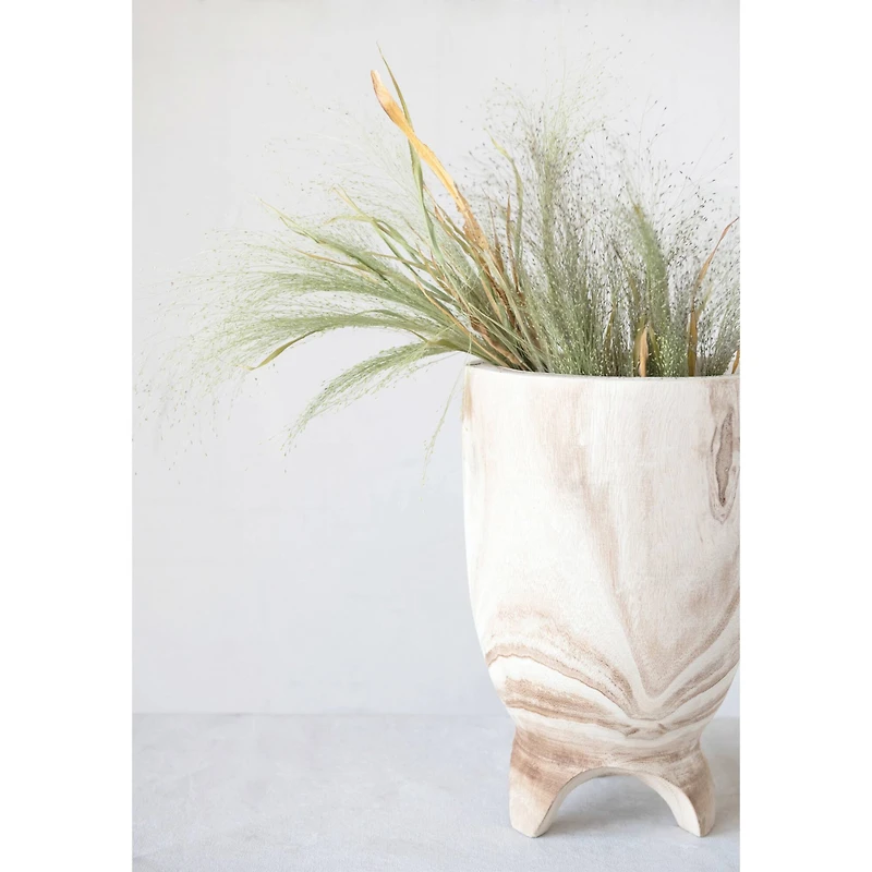 Hello Honey® 13" Decorative Paulownia Wood Footed Planter