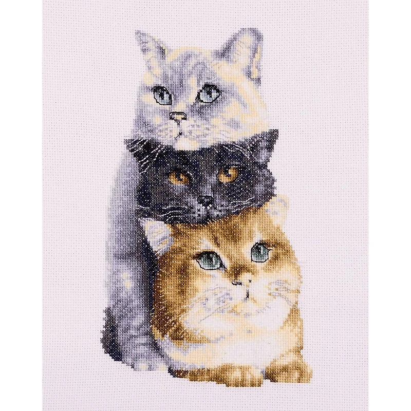 Thea Gouverneur Three Cats White Cross Stitch Kit
