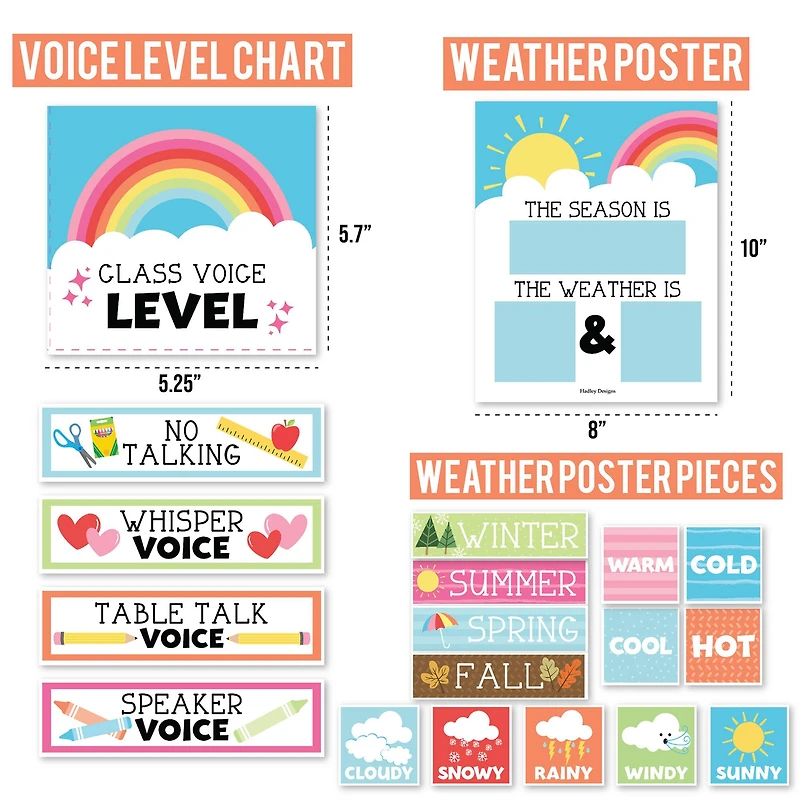 Hadley Designs Rainbow Circle Time Bulletin Board Calendar for Classroom Wall Set