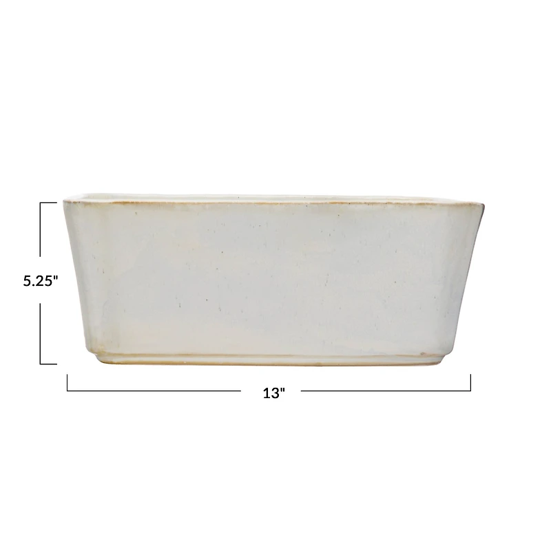 Hello Honey® 12" Ivory Reactive Glaze Rectangular Stoneware Planter