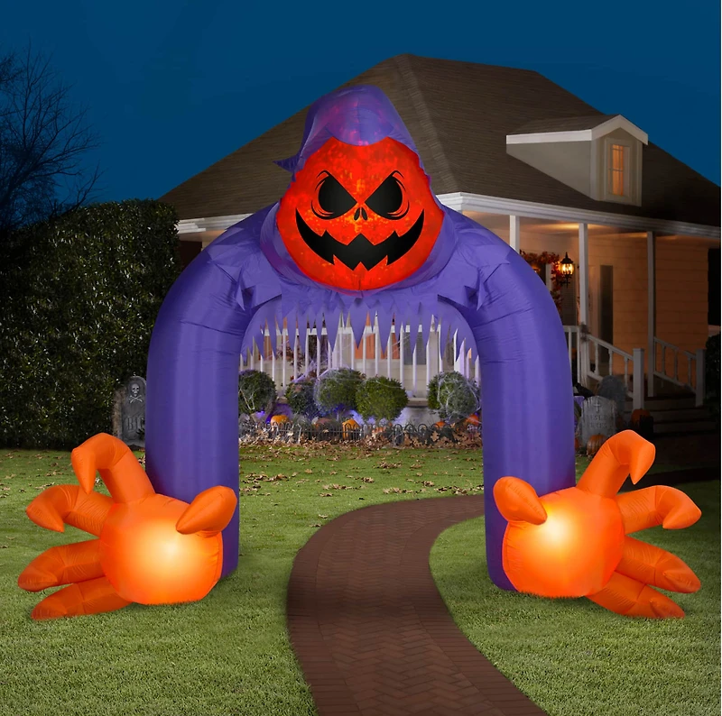 11.5" Airblown® Halloween Inflatable Jack-O'-Lantern Reaper Archway with Swirling Lights