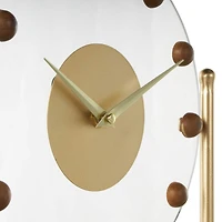 11.5" Gold Metal & Acrylic Face Decorative Clock with Wood Ball Accents
