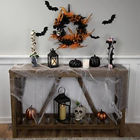 14" Skull with Black & Orange Roses Halloween Wreath