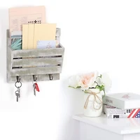 NEX™ 10" Weathered Green Wood Wall-Mounted Mail & Key Holder Organizer with 3 Key Hooks