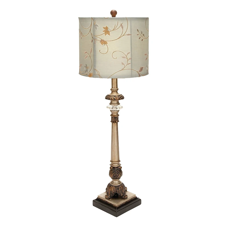 Set of 2 Tuscan Hexagonal Gold Metal and Polystone Floral Buffet Lamp, 32.50" x 11" x 11"
