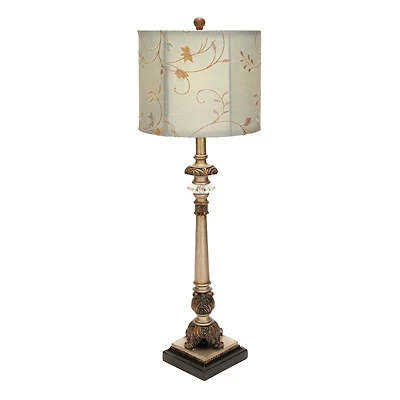 Set of 2 Tuscan Hexagonal Gold Metal and Polystone Floral Buffet Lamp, 32.50" x 11" x 11"