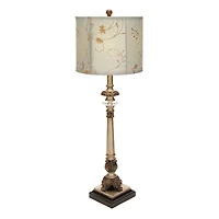Set of 2 Tuscan Hexagonal Gold Metal and Polystone Floral Buffet Lamp, 32.50" x 11" x 11"