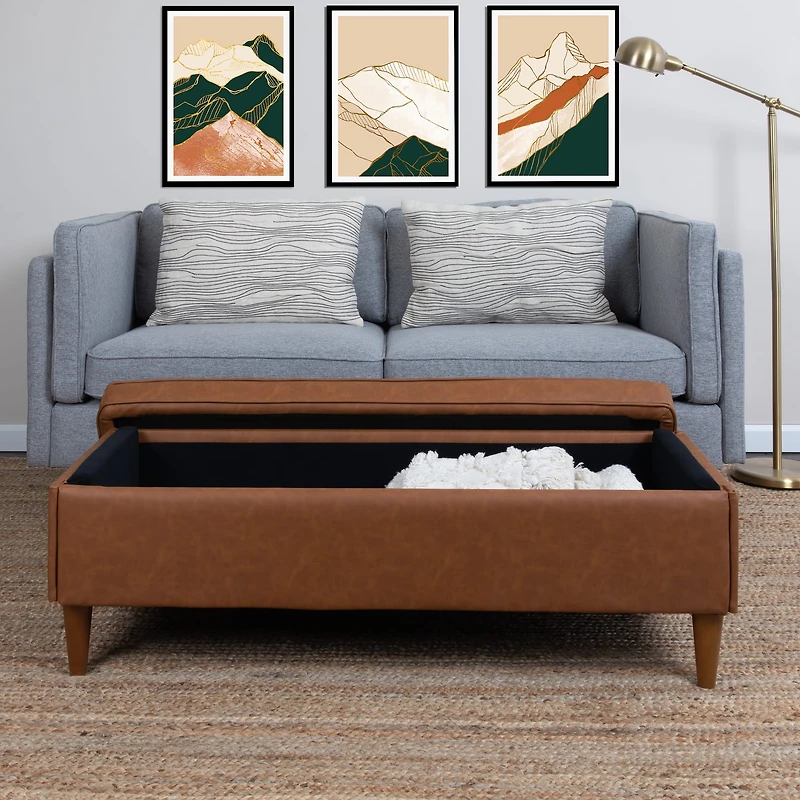 Hello Honey® Cognac Vegan Leather Bench with Storage