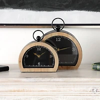 Wooden Semicircle Clock Set with Brown Wooden Frame & Ring Handle