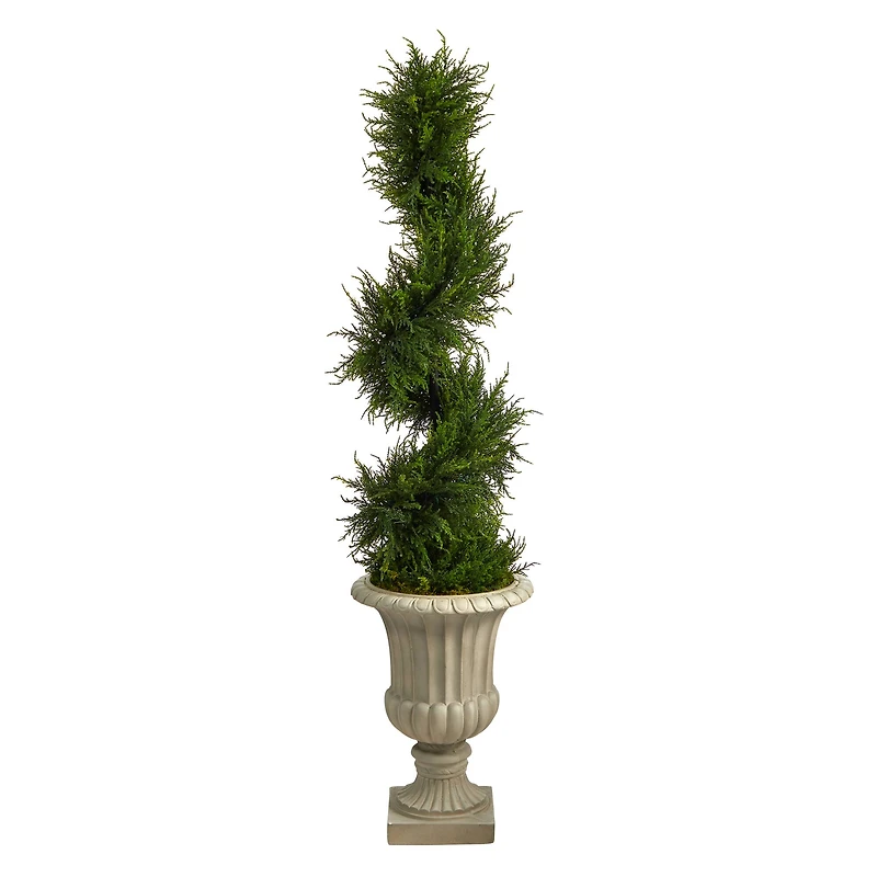 5ft. Pre-Lit Spiral Cypress Artificial Christmas Tree in Sand Finished Urn, Clear LED Lights