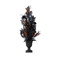 Glitzhome® 36"H Halloween Lighted Black Rose with Orange Glitter Urn Porch Tree with Timer