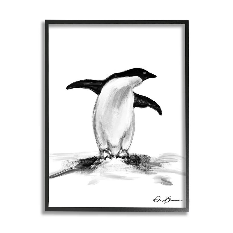 Stupell Industries Adorable Penguin On Snow Mound Arctic Tuxedo Bird in Frame Wall Art